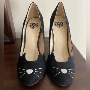 TUK Cat Face Black Round Toe Heels Women's Size 6